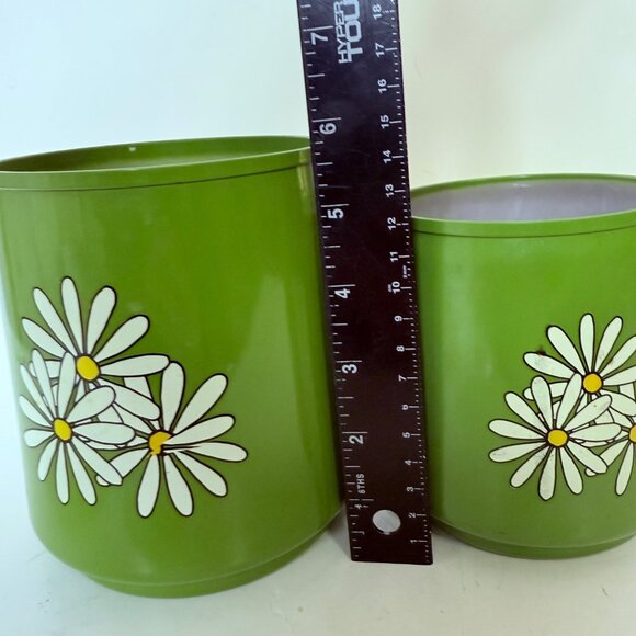 Vintage Green Daisy Coffee & Tea Canister Set With White Lids Retro Kitchen Deco - Picture 15 of 16